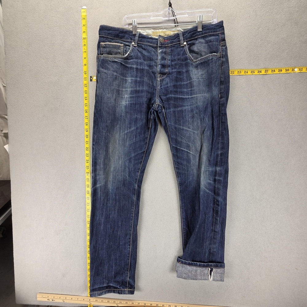 Selvedge Jeans Mens Blue Medium Wash Whiskers Button Fly Honeycomb Fits 36x31